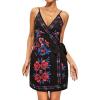 imageCHARTOU Women Summer Short Floral Boho Wrap Dress Spaghetti Strap Side Tie Asymmetrical Mini DressBlack