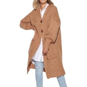 imageCHARTOU Casual Long Cardigan Sweater for Women Fall 2025 Open Front Chunky Knit Sweaters Outwear CoatBrown