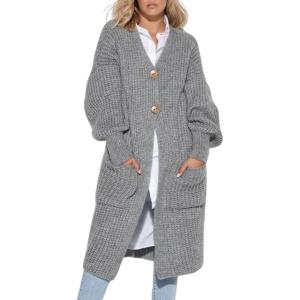 imageCHARTOU Casual Long Cardigan Sweater for Women Fall 2025 Open Front Chunky Knit Sweaters Outwear CoatGrey