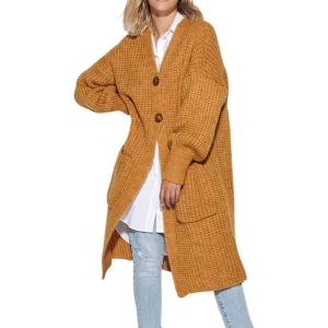 imageCHARTOU Casual Long Cardigan Sweater for Women Fall 2025 Open Front Chunky Knit Sweaters Outwear CoatYellow