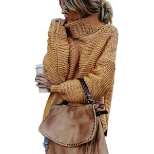imageCHARTOU Women Chunky Knitted Turtleneck Sweater Oversized Cable Knit Sweater Pullover Warm Jumper TopYellow
