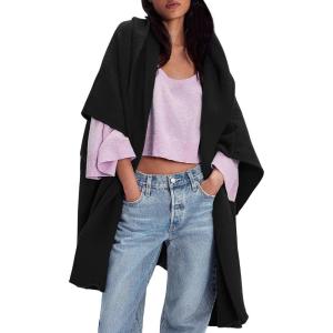 imageCHARTOU Women Hooded Kimono Cardigan Sweater Oversized Open Front Cardigan JacketBlack