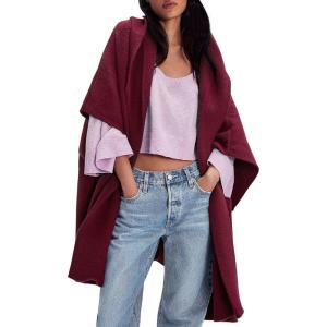 imageCHARTOU Women Hooded Kimono Cardigan Sweater Oversized Open Front Cardigan JacketWine Red