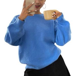 imageCHARTOU Women Sweaters Fall 2025 Comfort Long Sleeve Crewneck Knitwear Casual Pullover Sweater OutfitsBlue