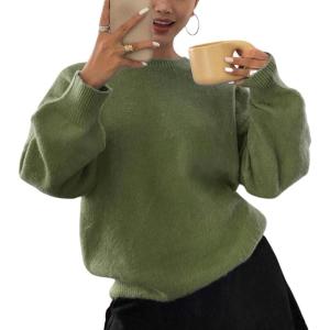 imageCHARTOU Women Sweaters Fall 2025 Comfort Long Sleeve Crewneck Knitwear Casual Pullover Sweater OutfitsGreen