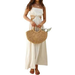 imageCHARTOU Womens Sexy Spaghetti Strap Cutout Ruffle Maxi Dress High Waist Club Party Flowy DressApricot
