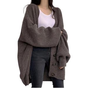 imageCHARTOU Womens Slouchy Jacket Lantern Sleeve RibKnit Oversized Open Front Cardigan Sweater CoatCoffee