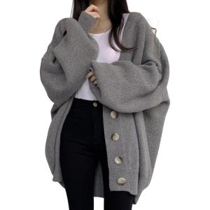 imageCHARTOU Womens Slouchy Jacket Lantern Sleeve RibKnit Oversized Open Front Cardigan Sweater CoatGrey