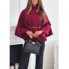 imageCHARTOU Women Batwing Sleeve Ponchos Pea Coat Stand Collar Capes Jacket Cloak Elegant Wool Coat with BeltWine