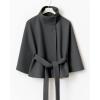 imageCHARTOU Women Batwing Sleeve Ponchos Pea Coat Wool Stand Collar Belt Capes Jacket Winter Cropped OvercoatGrey