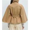 imageCHARTOU Women Batwing Sleeve Ponchos Pea Coat Wool Stand Collar Belt Capes Jacket Winter Cropped OvercoatKhaki