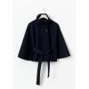 imageCHARTOU Women Batwing Sleeve Ponchos Pea Coat Wool Stand Collar Belt Capes Jacket Winter Cropped OvercoatNavy