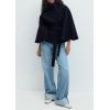 imageCHARTOU Women Batwing Sleeve Ponchos Pea Coat Wool Stand Collar Belt Capes Jacket Winter Cropped OvercoatNavy