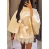 imageCHARTOU Women Batwing Sleeve Ponchos Pea Coat Wool Stand Collar Belt Capes Jacket Winter Cropped OvercoatWhite