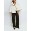 imageCHARTOU Women Batwing Sleeve Ponchos Pea Coat Wool Stand Collar Belt Capes Jacket Winter Cropped OvercoatWhite