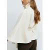 imageCHARTOU Women Batwing Sleeve Ponchos Pea Coat Wool Stand Collar Belt Capes Jacket Winter Cropped OvercoatWhite
