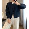 imageCHARTOU Women Crop Pea Coat Dressy Lady Jacket Short Winter Wool Blend Overcoat with PocketsBlack