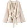 imageCHARTOU Women Cropped Wool Blend Pea Coat Fall Winter Belted Short Trench Overcoat Jacket Dressy OutwearBeige