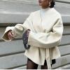 imageCHARTOU Women Cropped Wool Blend Pea Coat Fall Winter Belted Short Trench Overcoat Jacket Dressy OutwearBeige