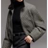 imageCHARTOU Women Cropped Wool Jacket Houndstooth Plaid Fall Winter Peacoat OutwearBlack