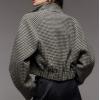 imageCHARTOU Women Cropped Wool Jacket Houndstooth Plaid Fall Winter Peacoat OutwearBlack
