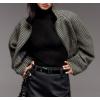 imageCHARTOU Women Cropped Wool Jacket Houndstooth Plaid Fall Winter Peacoat OutwearBlack