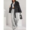 imageCHARTOU Women Double Breasted Crop Wool Pea Coat Jacket Winter Oversized Lapel Collar Trench CoatBlack