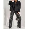 imageCHARTOU Women Double Breasted Crop Wool Pea Coat Jacket Winter Oversized Lapel Collar Trench CoatBlack