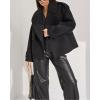 imageCHARTOU Women Double Breasted Crop Wool Pea Coat Jacket Winter Oversized Lapel Collar Trench CoatBlack