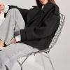 imageCHARTOU Women Double Breasted Crop Wool Pea Coat Jacket Winter Oversized Lapel Collar Trench CoatBlack