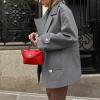 imageCHARTOU Women Double Breasted Short Pea Coat Fall Winter Notch Lapel Midi Jacket Warm OvercoatGrey