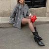 imageCHARTOU Women Double Breasted Short Pea Coat Fall Winter Notch Lapel Midi Jacket Warm OvercoatGrey