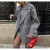 imageCHARTOU Women Double Breasted Short Pea Coat Fall Winter Notch Lapel Midi Jacket Warm OvercoatGrey