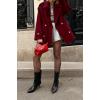 imageCHARTOU Women Double Breasted Short Pea Coat Fall Winter Notch Lapel Midi Jacket Warm OvercoatWine Red