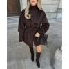 imageCHARTOU Women Elegant Open Front Wool Pea Coat Jacket Lapel Collar Thicken Warm Overcoat with BeltBrown
