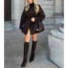 imageCHARTOU Women Elegant Open Front Wool Pea Coat Jacket Lapel Collar Thicken Warm Overcoat with BeltBrown
