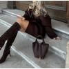 imageCHARTOU Women Elegant Open Front Wool Pea Coat Jacket Lapel Collar Thicken Warm Overcoat with BeltBrown