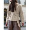 imageCHARTOU Women Faux Suede Leather Crop Jacket 2025 Casual Band Collar Wrap Outwear Coat with BeltKhaki