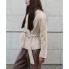 imageCHARTOU Women Faux Suede Leather Crop Jacket 2025 Casual Band Collar Wrap Outwear Coat with BeltKhaki