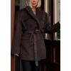 imageCHARTOU Women Houndstooth Wool Trench Pea Coat Winter Notch Lapel Long Sleeve Jacket Midi OvercoatBrown