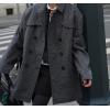 imageCHARTOU Women Houndstooth Wool Trench Pea Coat Winter Notch Lapel Long Sleeve Jacket Midi OvercoatGrey