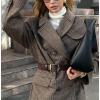 imageCHARTOU Women Houndstooth Wool Trench Pea Coat Winter Notch Lapel Long Sleeve Jacket Midi OvercoatKhaki
