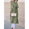 imageCHARTOU Women Long Trench Coat Lapel Collar Belted Tie Jackets Open Front Cardigan Long Sleeve Casual Overcoat With PocketsGreen
