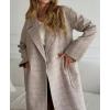 imageCHARTOU Women Long Winter Plaid Wool Coat Double Breast Trench Pea Coat Overcoat with BeltKhaki