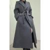 imageCHARTOU Women Long Winter Wool Pea Coat Lapel Double Breasted Trench Over Coat with BeltGrey