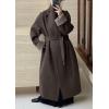 imageCHARTOU Women Long Wool Trench Coat Winter Lapel DoubleFaced Cashmere Peacoat Elegant Loose Belted OvercoatCoffee