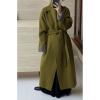 imageCHARTOU Women Long Wool Trench Coat Winter Lapel DoubleFaced Cashmere Peacoat Elegant Loose Belted OvercoatPickle