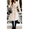 imageCHARTOU Women Long Wool Trench Pea Coat Double Breast MidiLong Overcoat with BeltApricot