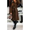 imageCHARTOU Women Long Wool Trench Pea Coat Double Breast MidiLong Overcoat with BeltCoffee
