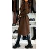 imageCHARTOU Women Long Wool Trench Pea Coat Double Breast MidiLong Overcoat with BeltCoffee